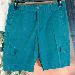 EUC TravelSmith Sz 12P Teal Green Cotton Canvas Walking Cargo Shorts Adventure